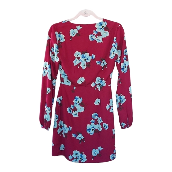 LULU'S Fascinating Fun Burgundy Floral Print Long Sleeve Wrap Dress Sz S - Picture 3 of 10